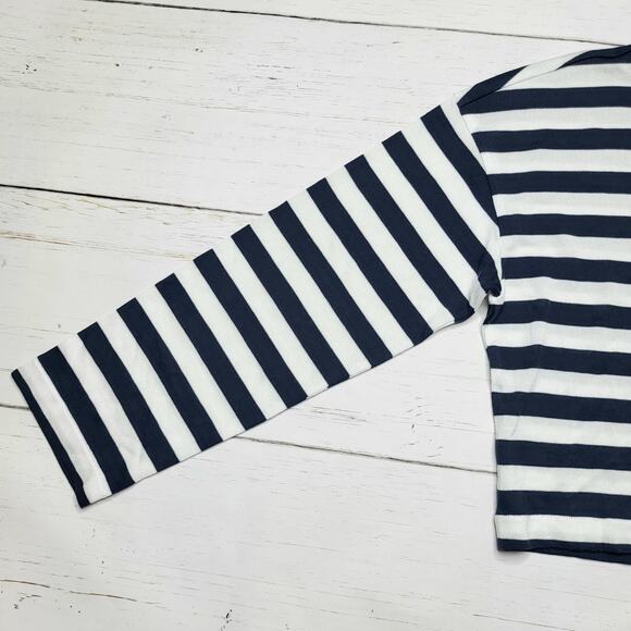 Madewell Drop Shoulder Pullover Crop Tee Navy Blue White Stripe Crew Neck Small - Picture 6 of 8